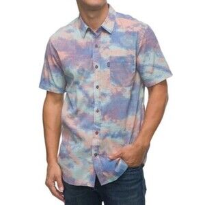 REEF Claude Woven Shirt Men's Large Button Down Short Sleeve Aruba Blue New